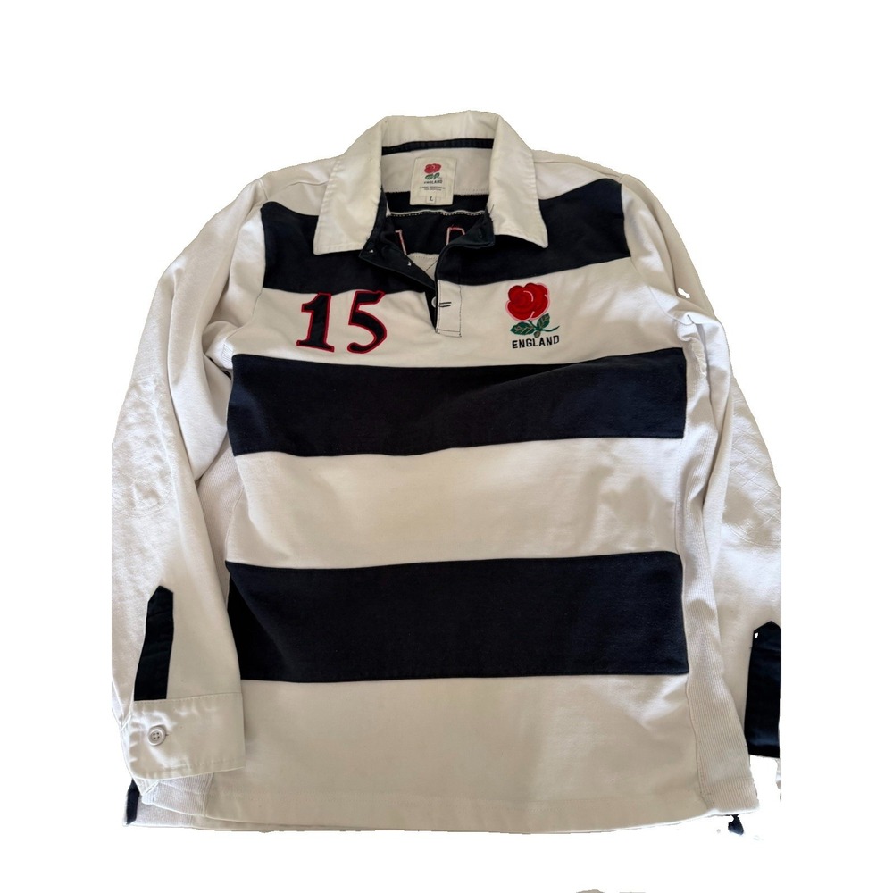 England Rugby Jersey Women's Size Large Cotton Long Sleeve Striped